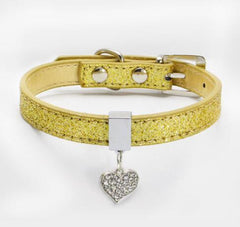 Leather Dog Collar With Diamond Heart - WoofExpert