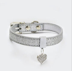 Leather Dog Collar With Diamond Heart - WoofExpert