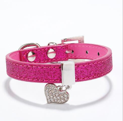 Leather Dog Collar With Diamond Heart - WoofExpert
