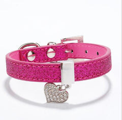 Leather Dog Collar With Diamond Heart - WoofExpert