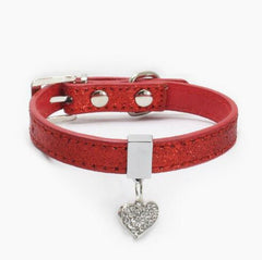 Leather Dog Collar With Diamond Heart - WoofExpert